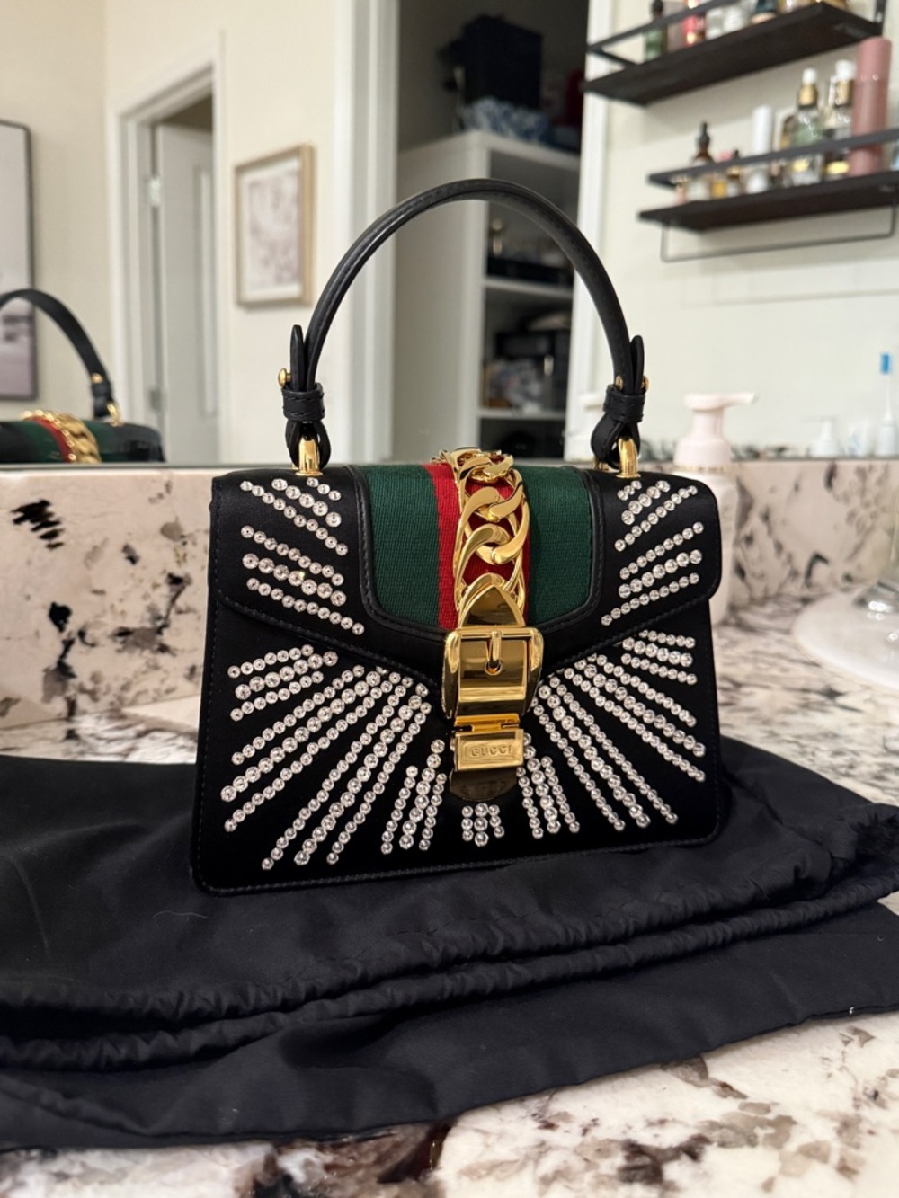 Gucci Mini Sylvie Black Crystal Bag